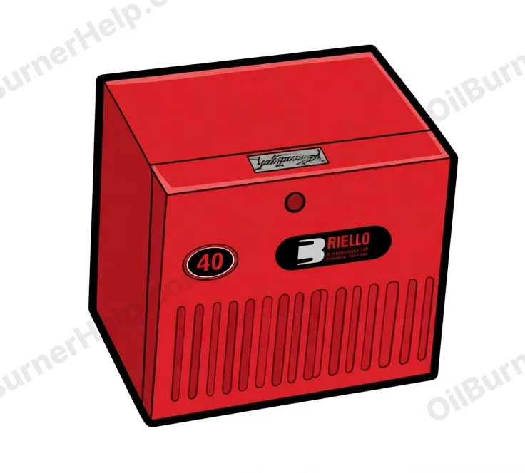 Riello 40 F series oil burner: one smooth red cover with the 40 badge, the Riello name and a single small reset button on the front
