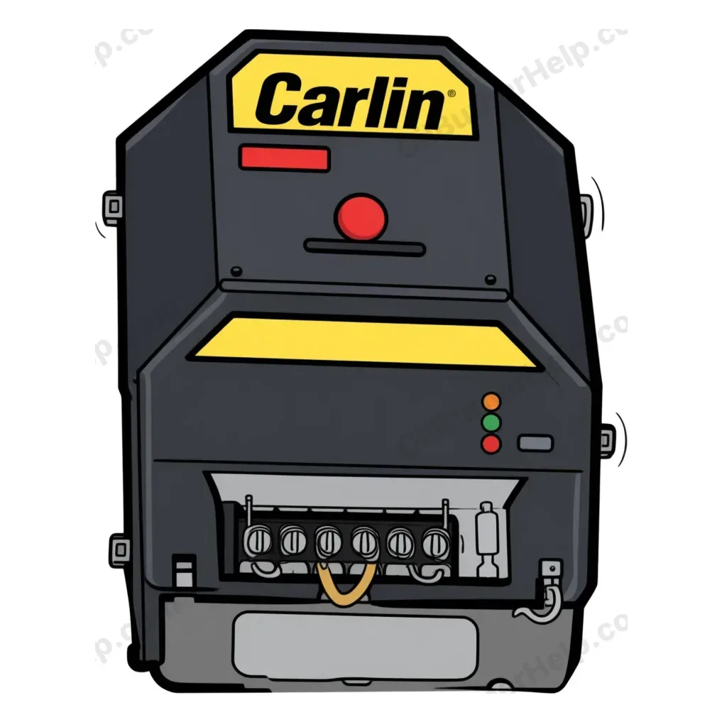 Carlin 48245 oil primary control: black box with a red reset button, three small lights and a wiring terminal strip