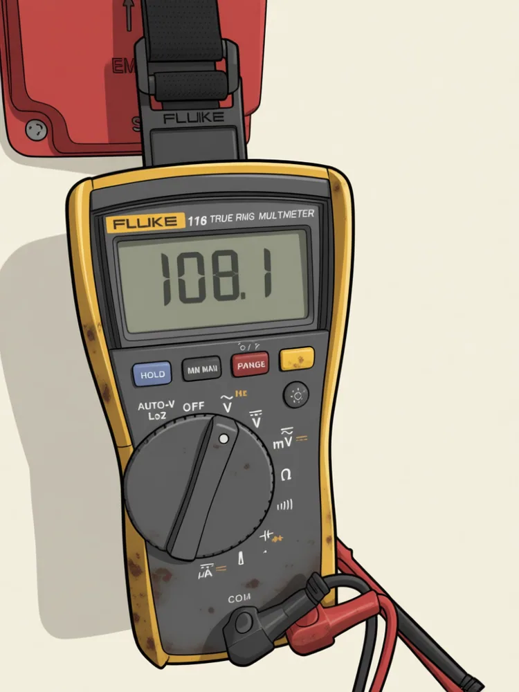 Multimeter reading about 108 volts at an oil burner