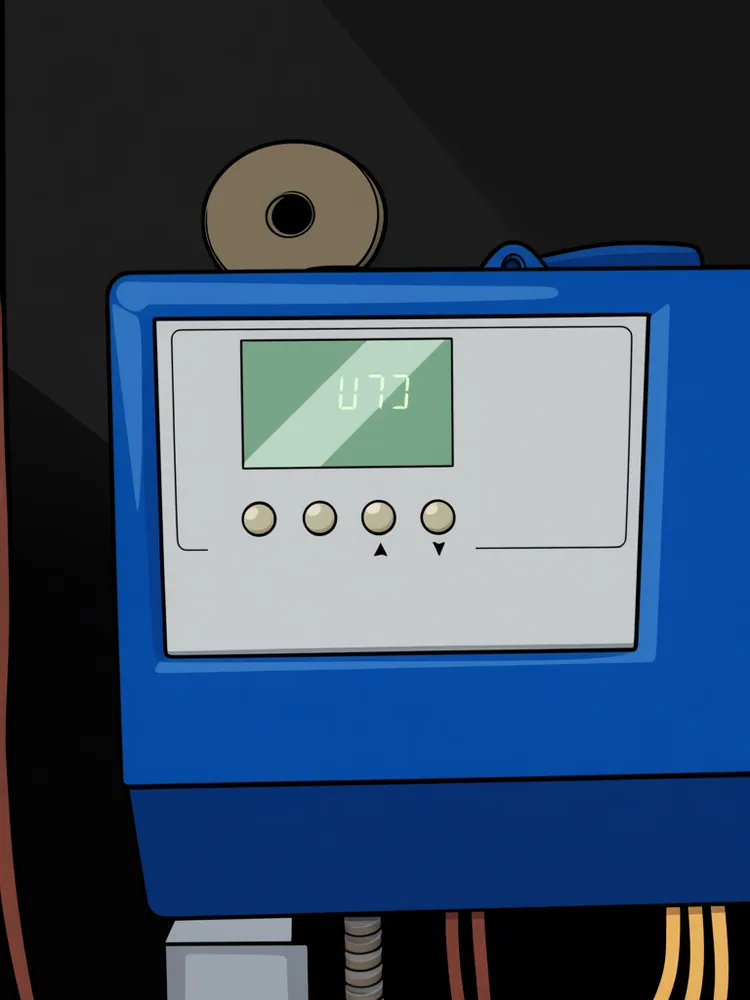 Programmable thermostat on an oil heat system showing the set temperature