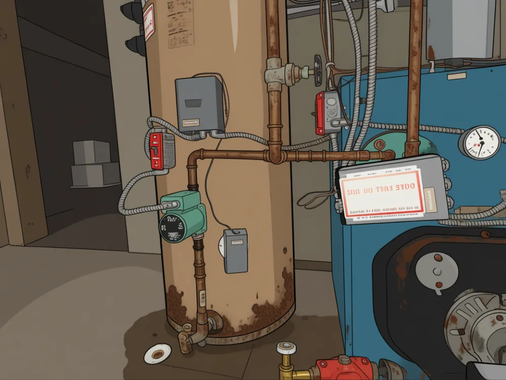 Oil boiler with a tankless coil feeding a booster storage tank