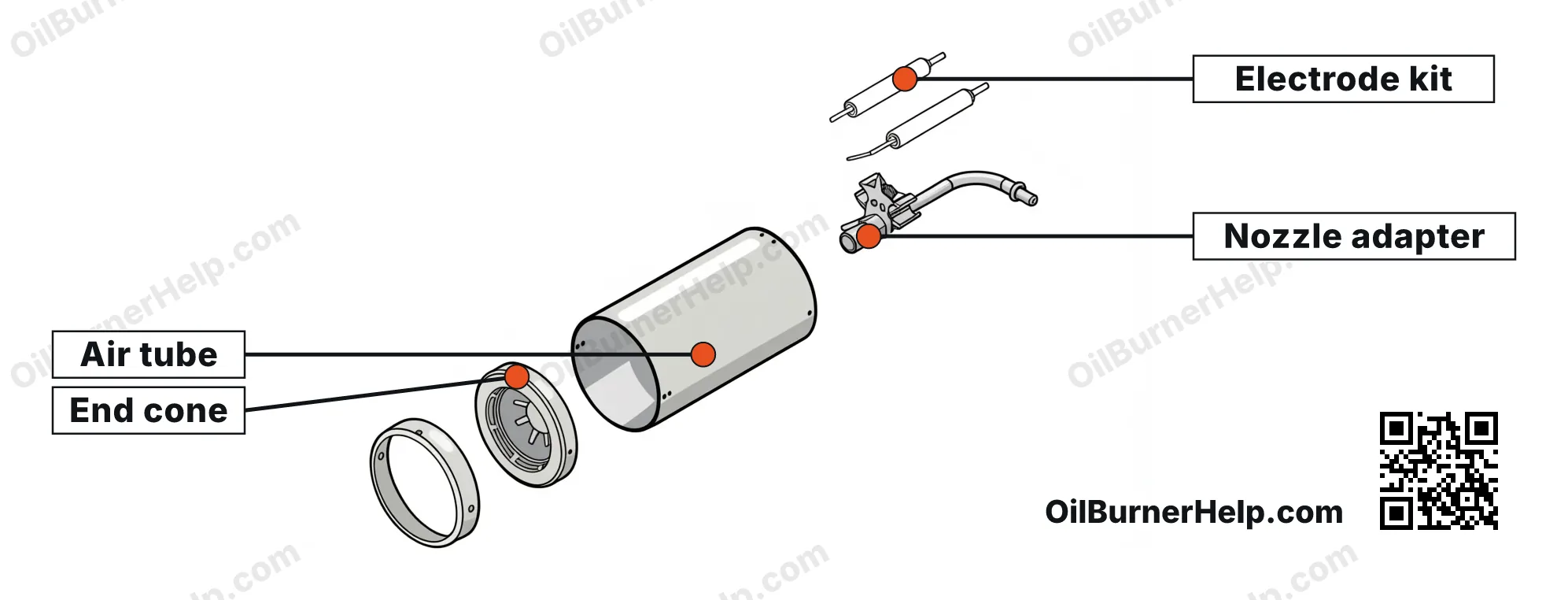 Beckett AFG oil burner parts diagram, labeled (air tube & combustion head)